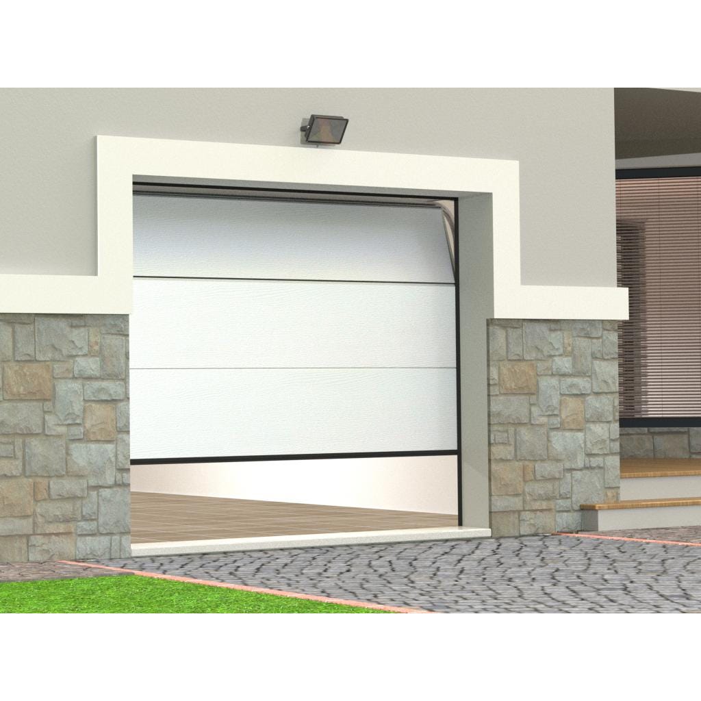 Porte de garage sectionnelle effet bois blanc avec moteur Somfy L254 x H218 cm - PRIETA 1