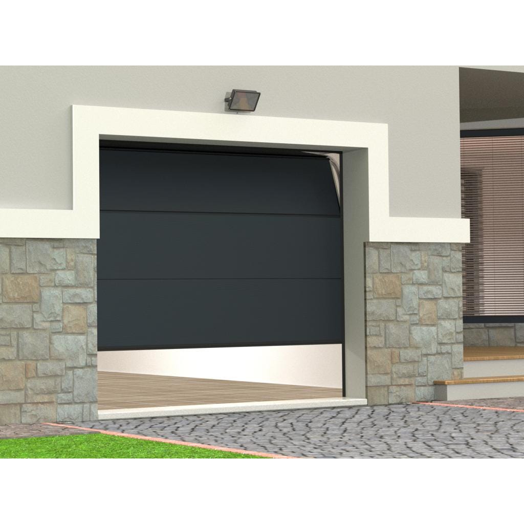 Porte de garage sectionnelle effet bois anthracite avec moteur Somfy L254 x H218 cm - PRIETA 1