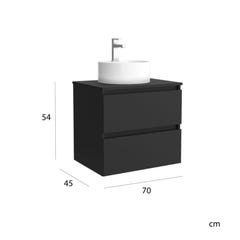 Meuble salle de bain - 70 cm - Avec vasque à poser - Noir mat - A suspendre - KARAIB 1