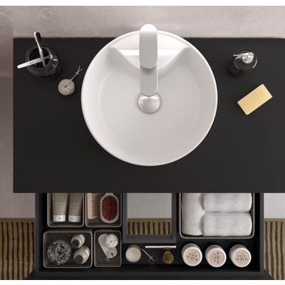 Meuble salle de bain - 70 cm - Avec vasque à poser - Noir mat - A suspendre - KARAIB 2