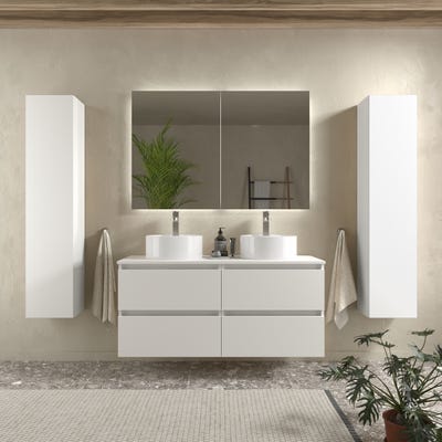 Meuble salle de bain - 120 cm - Double vasques à poser - Blanc mat - A suspendre - KARAIB 0