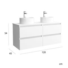 Meuble salle de bain - 120 cm - Double vasques à poser - Blanc mat - A suspendre - KARAIB 4