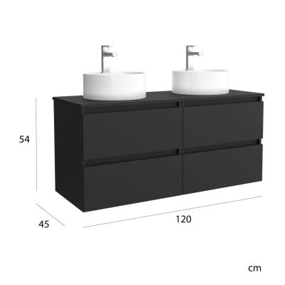 Meuble salle de bain - 120 cm - Double vasques à poser - Noir mat - A suspendre - KARAIB 5