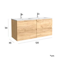 Meuble salle de bain - 120 cm - plan double vasques céramique - Effet chêne brut - A suspendre - TANIDA 1