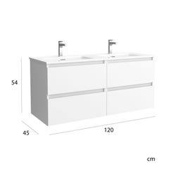 Meuble salle de bain - 120 cm - Plan double vasques céramique - Blanc mat - A suspendre - KARAIB 4