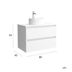 Meuble salle de bain - 80 cm - Avec vasque à poser - Blanc mat - A suspendre - KARAIB 4
