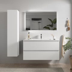 Meuble salle de bain - 100 cm - avec plan vasque - blanc mat - A suspendre - KARAIB 0