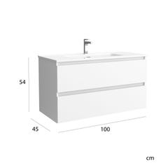 Meuble salle de bain - 100 cm - avec plan vasque - blanc mat - A suspendre - KARAIB 4