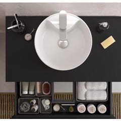 Meuble de salle de bain - 80 cm - Avec vasque à poser - Noir mat - A suspendre - KARAIB 2
