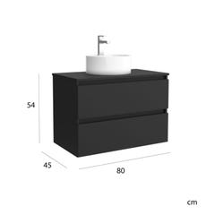 Meuble de salle de bain - 80 cm - Avec vasque à poser - Noir mat - A suspendre - KARAIB 4