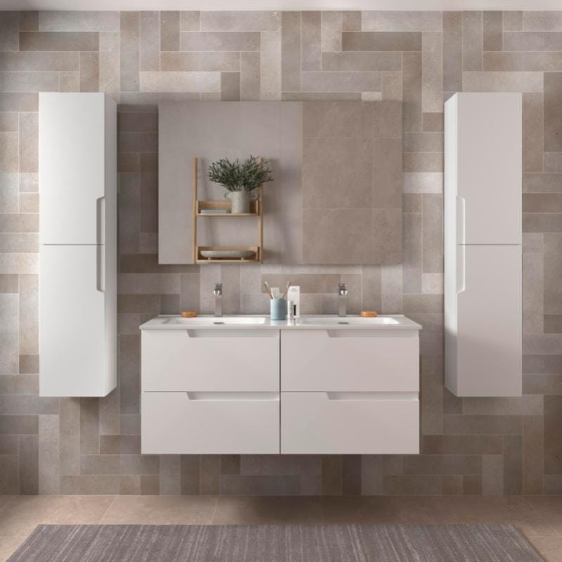 Meuble salle de bain - 120 cm - plan double vasques céramique - Blanc mat - A suspendre - TANIDA 0