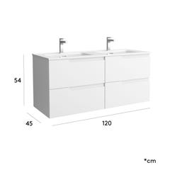 Meuble salle de bain - 120 cm - plan double vasques céramique - Blanc mat - A suspendre - TANIDA 2