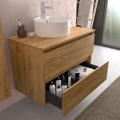 Meuble salle de bain - 100 cm - avec vasque à poser - effet chêne brut - A suspendre - KARAIB 1