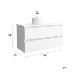 Meuble salle de bain - 100 cm - avec vasque à poser - Blanc mat - A suspendre - KARAIB 4
