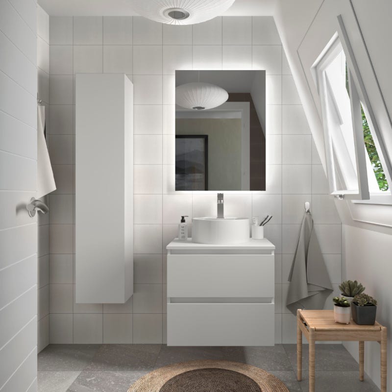 Meuble salle de bain - 70 cm - Avec vasque à poser - Blanc mat - A suspendre - KARAIB 0