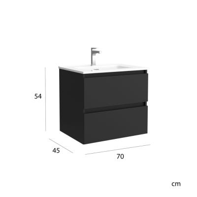 Meuble salle de bain - 70 cm - Avec plan vasque - Noir mat - A suspendre - KARAIB 4