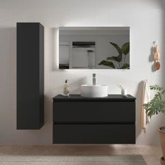 Meuble salle de bain - 100 cm - avec vasque à poser - Noir mat - A suspendre - KARAIB 0