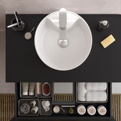 Meuble salle de bain - 100 cm - avec vasque à poser - Noir mat - A suspendre - KARAIB 2