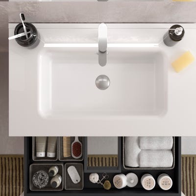 Meuble salle de bain - 70 cm - Avec plan vasque - Blanc mat - A suspendre - KARAIB 2