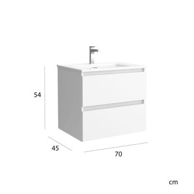 Meuble salle de bain - 70 cm - Avec plan vasque - Blanc mat - A suspendre - KARAIB 4