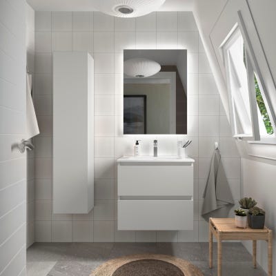Meuble salle de bain - 70 cm - Avec plan vasque - Blanc mat - A suspendre - KARAIB 0