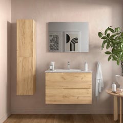 Meuble salle de bain - 80 cm - avec plan vasque - Effet chêne brut - A suspendre - TANIDA 0