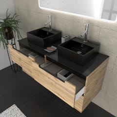 Meuble salle de bains 120cm Chêne et noir, Vasques carrées et Miroir Led 120x70 - OMEGA 1