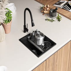 Evier Cuisine en Granit Noir, 41 x 47 cm, Lavabo 1 bac + Robinet 8700 + Kit de Vidage, Évier à Encastrer de Primagran 3