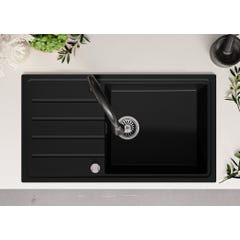 Evier Cuisine en Granit Noir, 90 x 50 cm, Lavabo 1 bac + Robinet 3700 + Kit de Vidage, Évier à Encastrer de Primagran 8