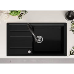 Evier Cuisine en Granit Noir Metallic, 90 x 50 cm, Lavabo 1 bac + Robinet 5700 + Kit de Vidage, Évier à Encastrer de Primagran 8