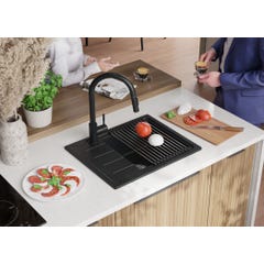 Evier Cuisine en Granit Graphite, 44 x 55 cm, Lavabo 1 bac + Robinet 5000 + Kit de Vidage, Évier à Encastrer de Primagran 3