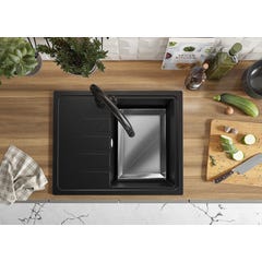 Evier Cuisine en Granit Noir Metallic, 62 x 50 cm, Lavabo 1 bac + Robinet 9700 + Kit de Vidage, Évier à Encastrer Milan 620 de Primagran 3