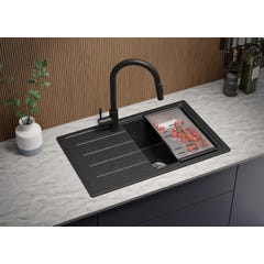 Evier Cuisine en Granit Graphite, 70 x 44 cm, Lavabo 1 bac + Robinet 5000 + Kit de Vidage, Évier à Encastrer de Primagran 2
