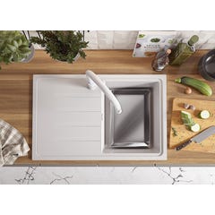 Evier Cuisine en Granit Blanc, 78 x 50 cm, Lavabo 1 bac + Robinet 8000 + Kit de Vidage, Évier à Encastrer Milan 780 de Primagran 3