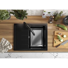 Evier Cuisine en Granit Noir, 62 x 50 cm, Lavabo 1 bac + Robinet 9700 + Kit de Vidage, Évier à Encastrer Milan 620 de Primagran 3