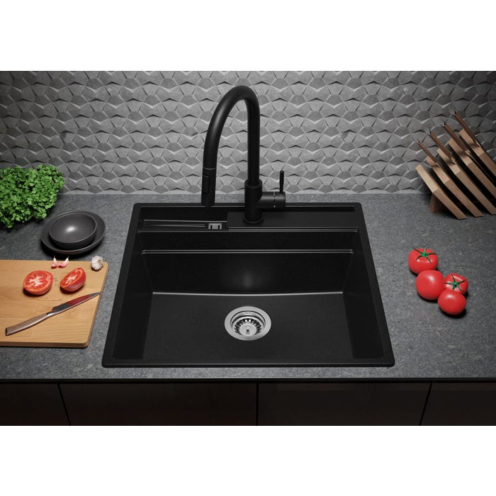 Evier Cuisine en Granit Noir, 58 x 53 cm, Lavabo 1 bac + Kit de Vidage, Évier à Encastrer de Primagran 7