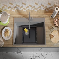 Evier Cuisine en Granit Gris, 78 x 50 cm, Lavabo 1 bac + Kit de Vidage, Évier à Encastrer de Primagran 7