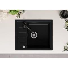 Evier Cuisine en Granit Noir Metallic, 62 x 50 cm, Lavabo 1 bac + Robinet 9700 + Kit de Vidage, Évier à Encastrer de Primagran 3