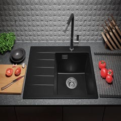 Evier Cuisine en Granit Noir Metallic, 62 x 50 cm, Lavabo 1 bac + Robinet 9700 + Kit de Vidage, Évier à Encastrer de Primagran 3