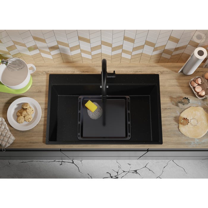 Evier Cuisine en Granit Noir Metallic, 78 x 50 cm, Lavabo 1 bac + Kit de Vidage, Évier à Encastrer de Primagran 7