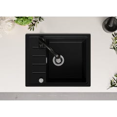 Evier Cuisine en Granit Noir, 62 x 50 cm, Lavabo 1 bac + Robinet 5700 + Kit de Vidage, Évier à Encastrer de Primagran 3