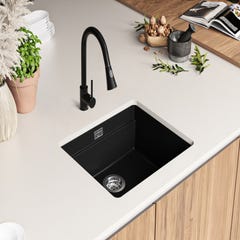 Evier Sous Plan Noir, 56 x 47 cm, Evier en Granit 1 bac + Robinet 9700 + Kit de Vidage, Lavabo Cuisine de Primagran 2