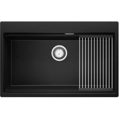 Evier Cuisine en Granit Noir, 78 x 50 cm, Lavabo 1 bac + Kit de Vidage, Évier à Encastrer de Primagran 0