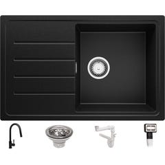 Evier Cuisine en Granit Noir, 78 x 50 cm, Lavabo 1 bac + Robinet 9700 + Kit de Vidage, Évier à Encastrer de Primagran 5