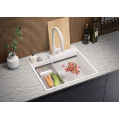 Evier Cuisine en Granit Blanc, 58 x 53 cm, Lavabo 1 bac + Robinet 8000 + Kit de Vidage, Évier à Encastrer de Primagran 3