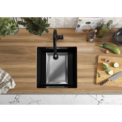 Evier Sous Plan Noir, 46 x 47 cm, Evier en Granit 1 bac + Robinet 9700 + Kit de Vidage, Lavabo Cuisine de Primagran 3