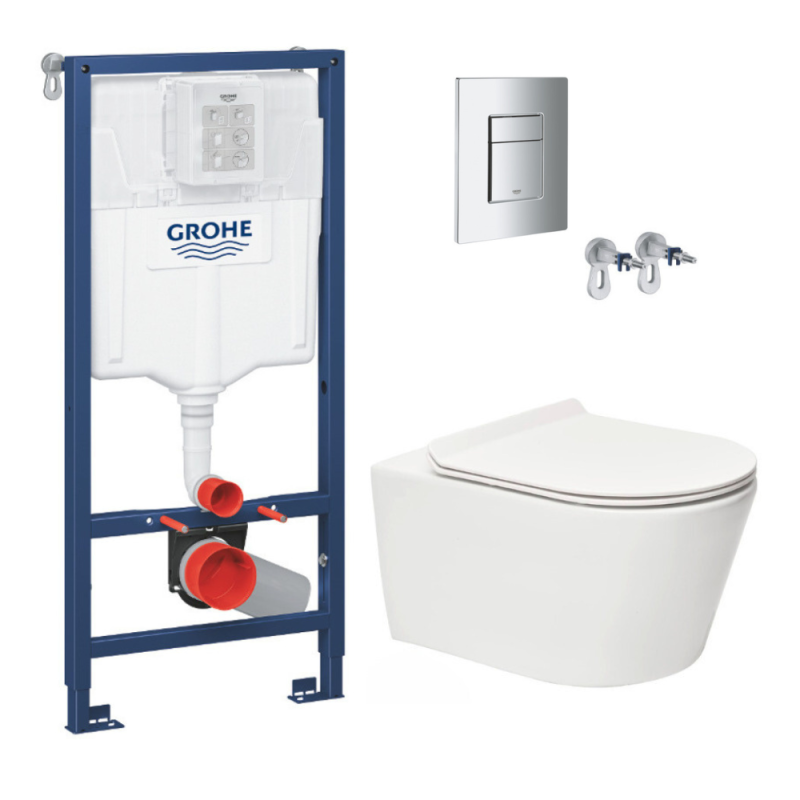 Grohe Pack WC Bâti-support Rapid SL + WC sans bride SAT Brevis + Abattant slim, softclose + Plaque chrome (RapidSL-Brevis-1) 0