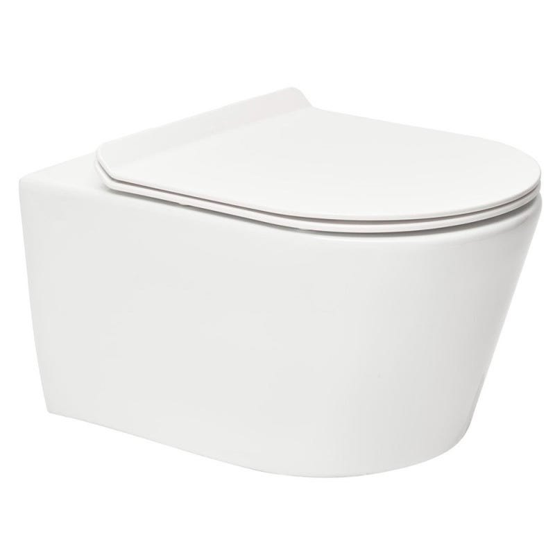 Grohe Pack WC Bâti autoportant + WC sans bride SAT Brevis + Abattant ultra-fin softclose + Douchette bidet + Plaque chrome mat 1