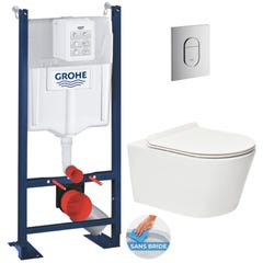 Grohe Pack WC Bâti autoportant + WC sans bride SAT Brevis + Abattant ultra-fin softclose + Plaque chrome (ProjectBrevis-8) 0
