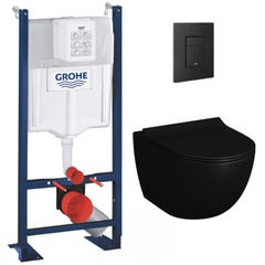 Grohe Pack WC Bâti autoportant Rapid SL + WC sans bride Infinitio 2.0 Noir mat + Abattant softclose + Plaque Noir mat 0